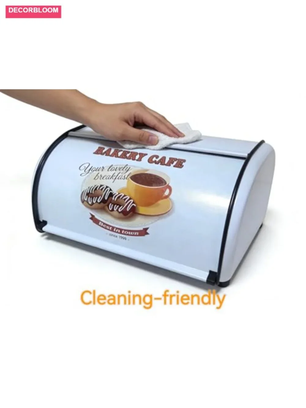 Large Metal Roll Top Bread Box, White Finish, Farmhouse Kitchen Storage